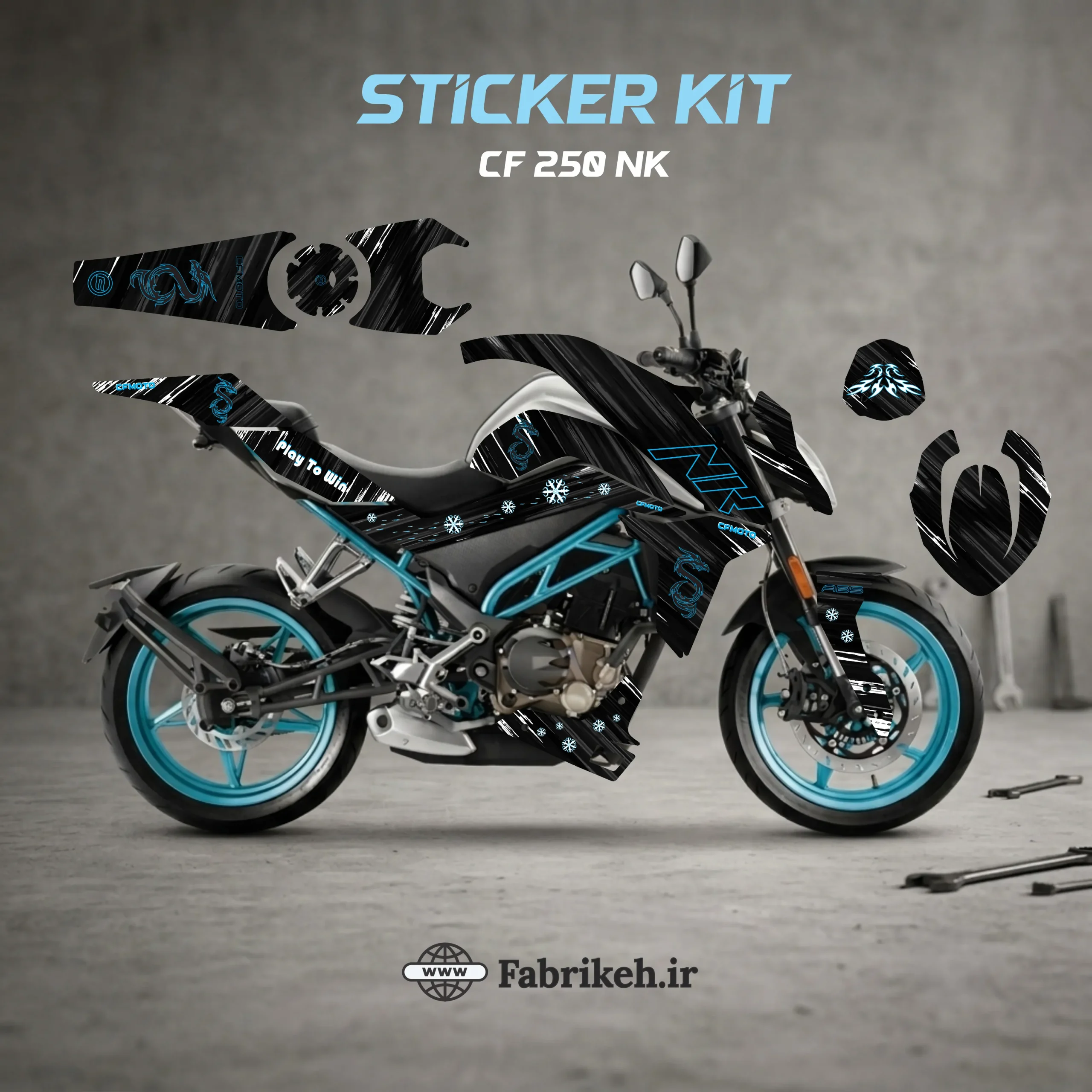 کیت استیکر CFMOTO CF250NK طرح Blue Dragon