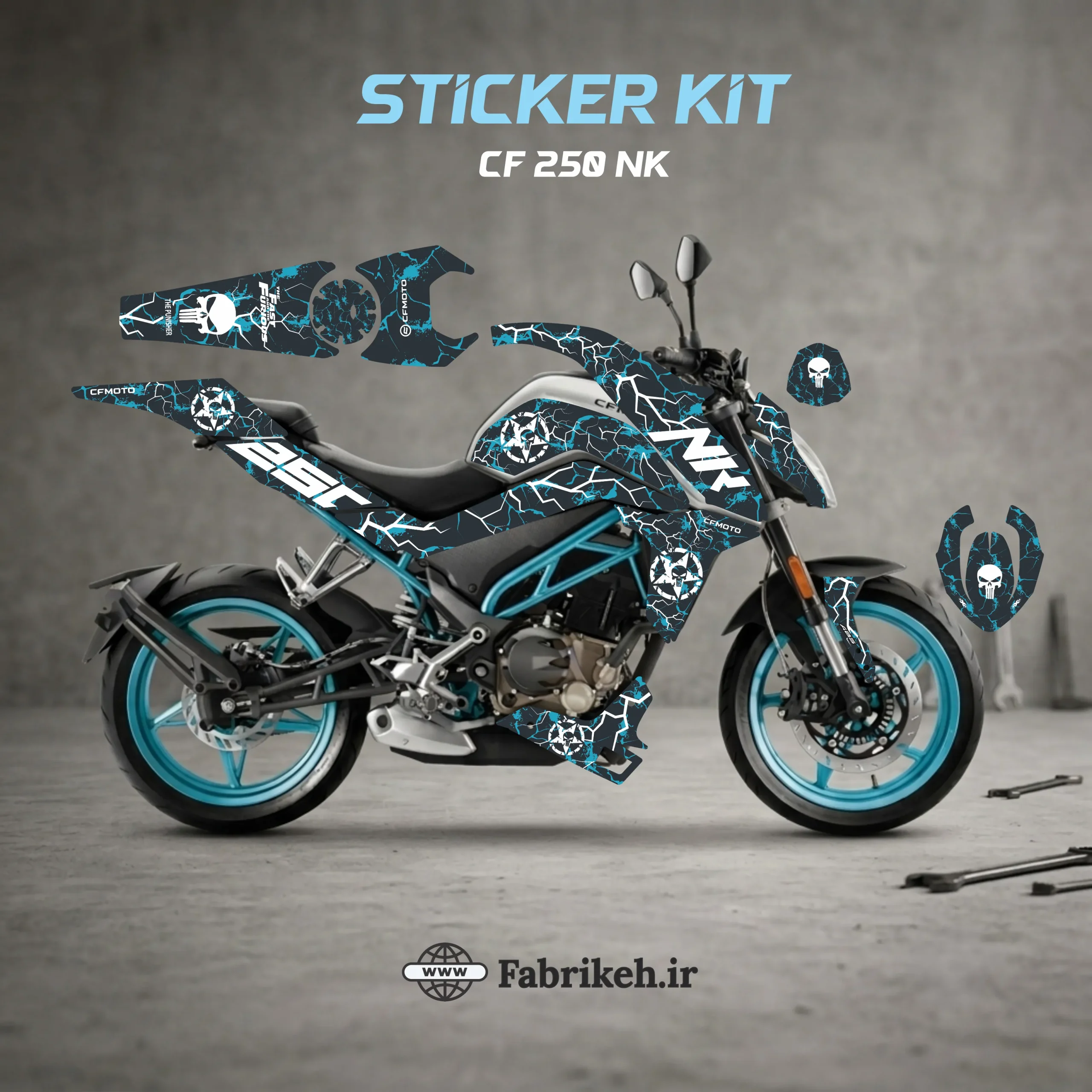 کیت استیکر CFMOTO CF250NK طرح Punisher Lightning