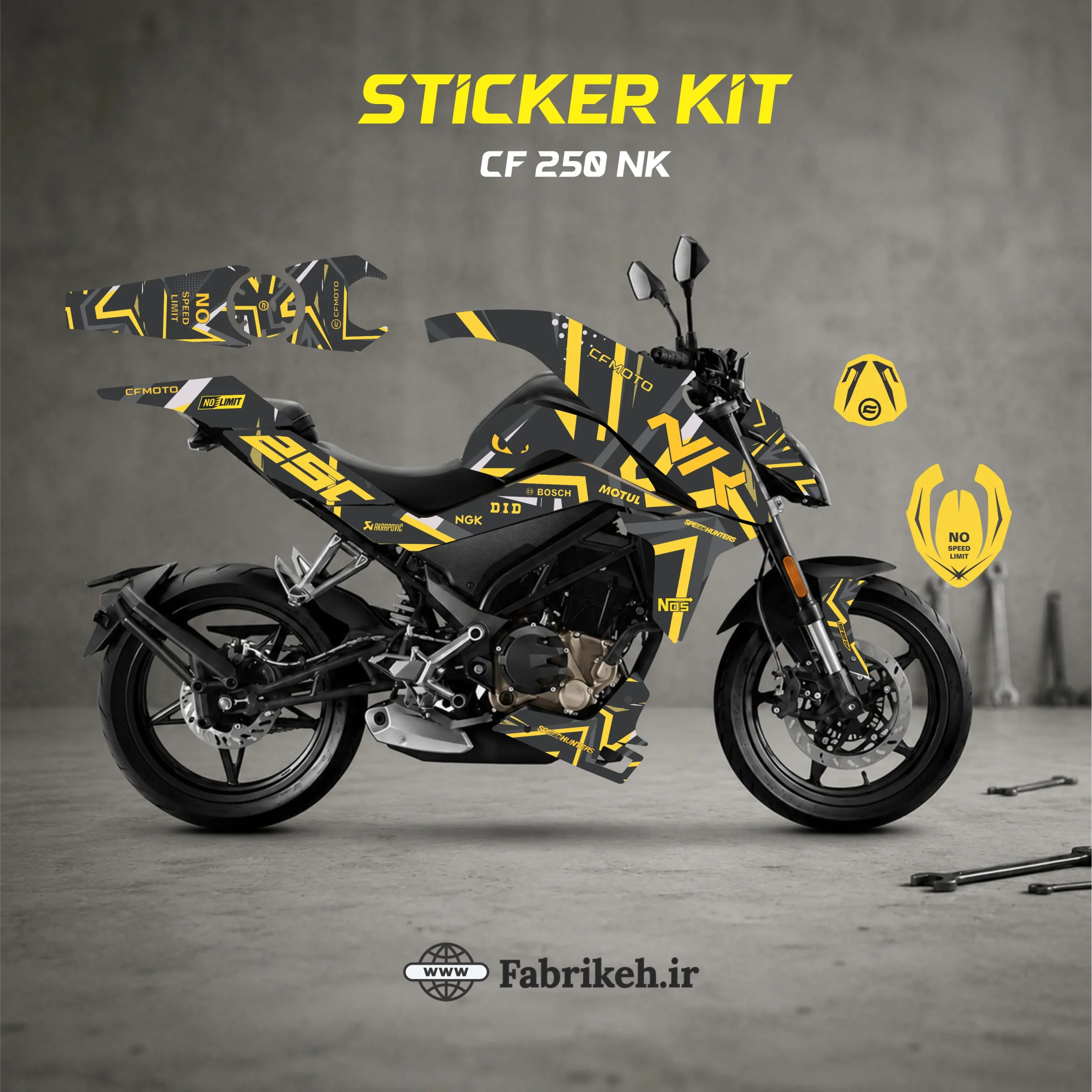 کیت استیکر CFMOTO CF250NK طرح Yellow Strike